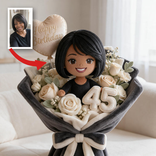 Coussin Bouquet en Fausse Fourrure Personnalisé pour 45ème Anniversaire