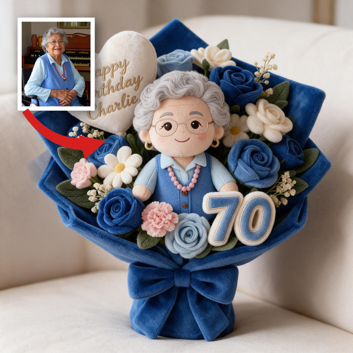 Personalized 70th Birthday Older Latina Woman Faux Fur Pillow Gift for Grandma