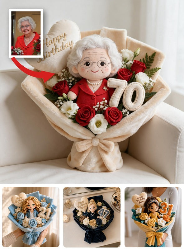 Coussin Bouquet en Fausse Fourrure Personnalisé pour le 70ème Anniversaire