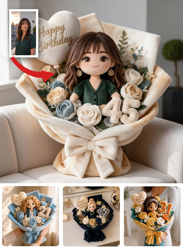 Personalized 45th Birthday Middle-Aged Latina Woman Faux Fur Pillow Bouquet Gift
