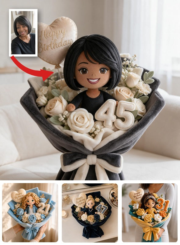 Personalized 45th Birthday Middle-Aged Black Woman Faux Fur Bouquet Pillow