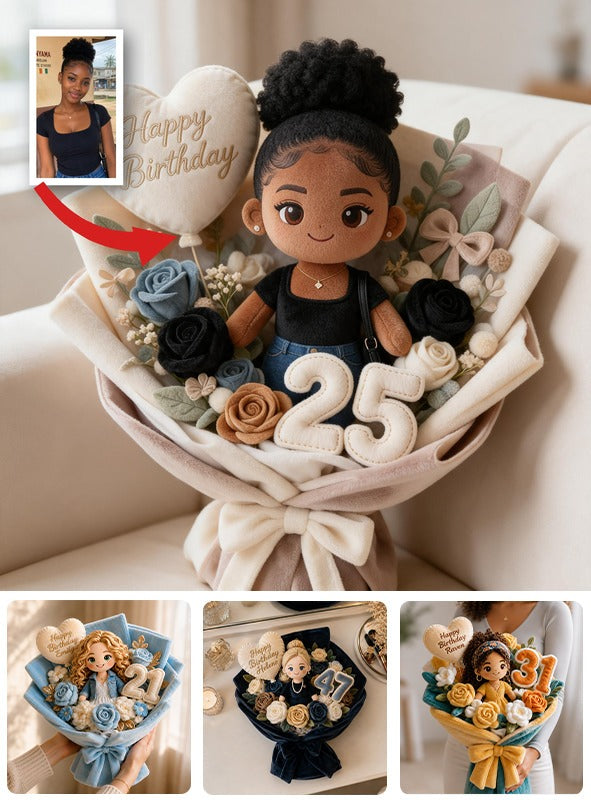 Personalized 25th Birthday Black Woman Bouquet Faux Fur Pillow Birthday Gift