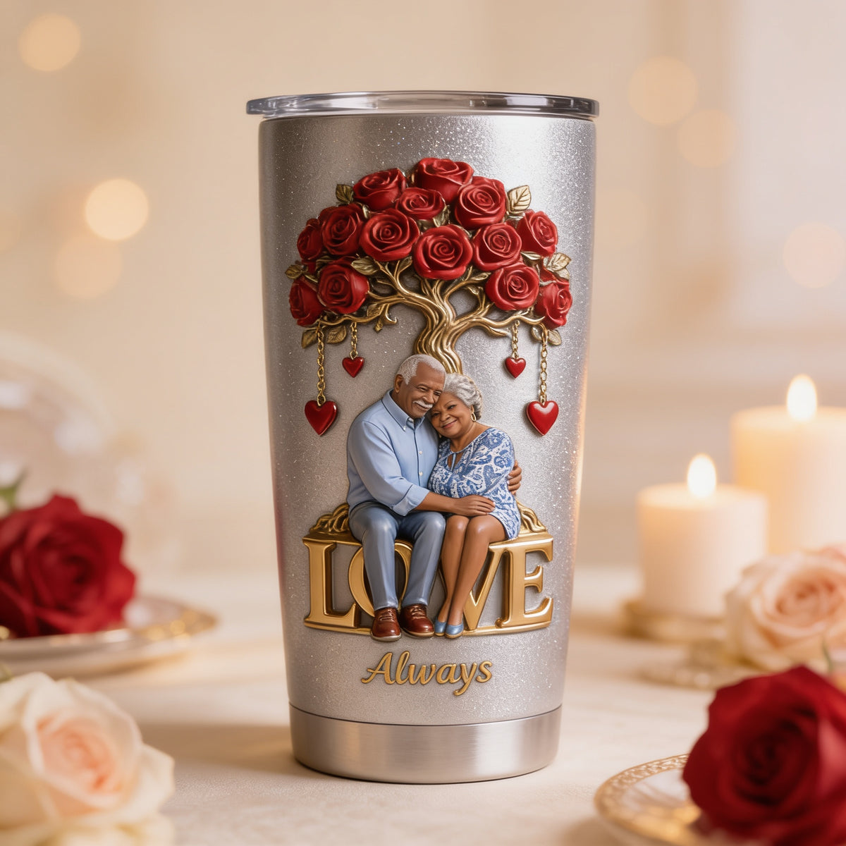 Personalized Older Black Couple 'Love Always' Tumbler Couple Gift