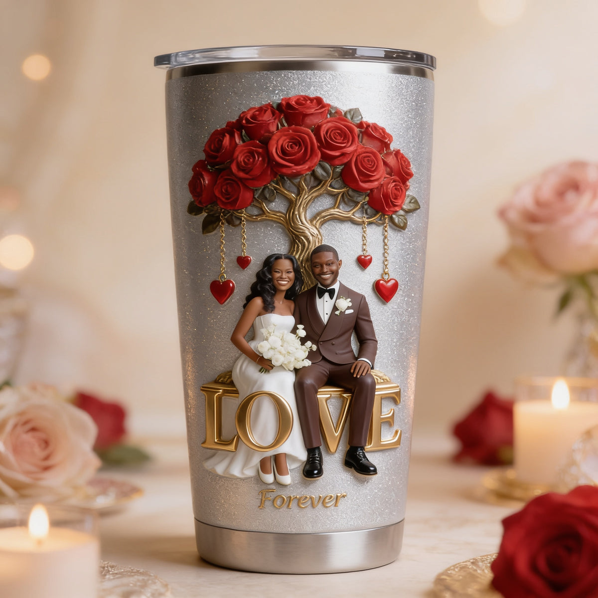 Personalized Wedding Black Couple Tumbler Romantic Gift for Husband and Wife