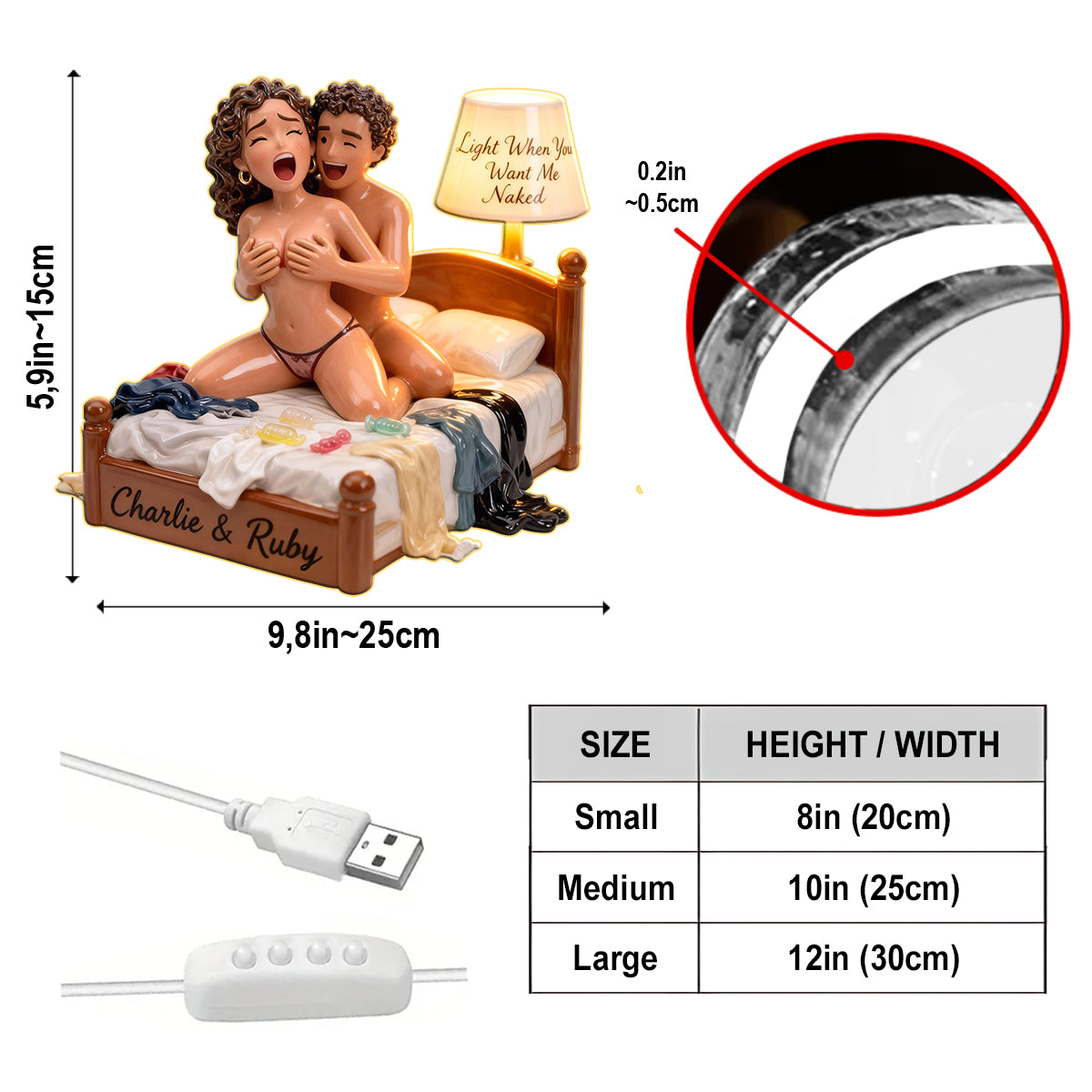Personalized Middle-Aged Latino Couple Funny Acrylic LED Night Light Bedroom Gift
