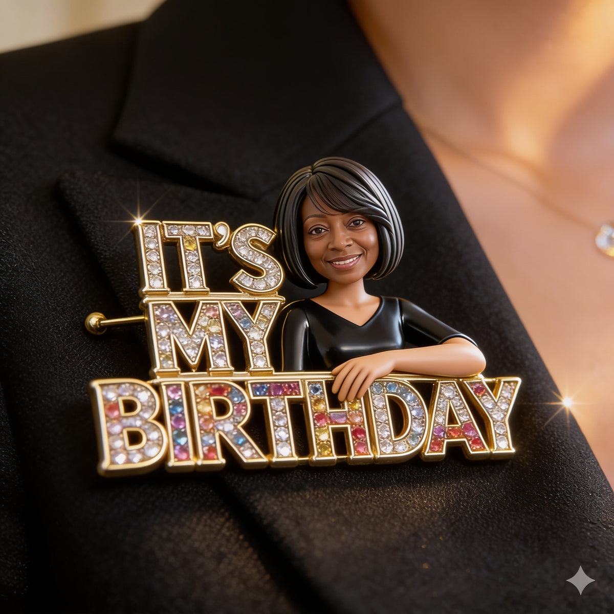 Personalisierte Foto 50. Geburtstag Mittelalte Schwarze Frau Emaille-Anstecker, Geschenk für Mama Oma Frau