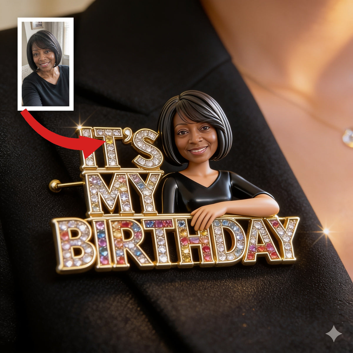 Personalisierte Foto 50. Geburtstag Mittelalte Schwarze Frau Emaille-Anstecker, Geschenk für Mama Oma Frau