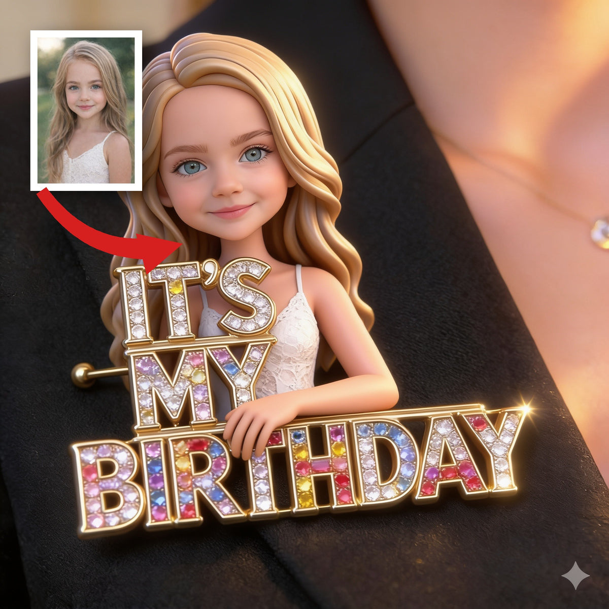 Personalisierte Foto-Geburtstagsnadel für kleine Mädchen, Geschenk für Tochter Enkelin Nichte