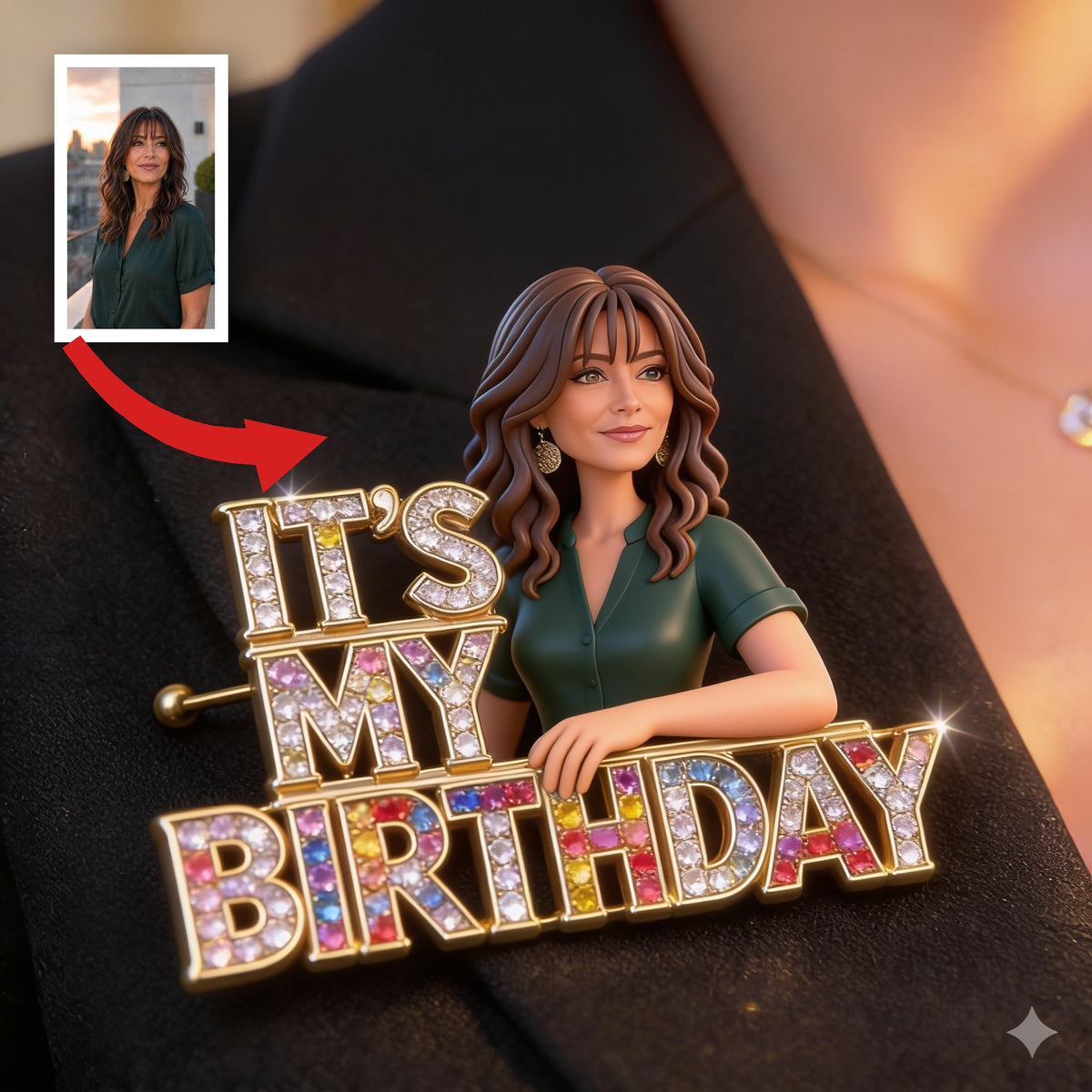 Custom Photo 50th Birthday Middle-Aged Latina Woman Acrylic Enamel Pin