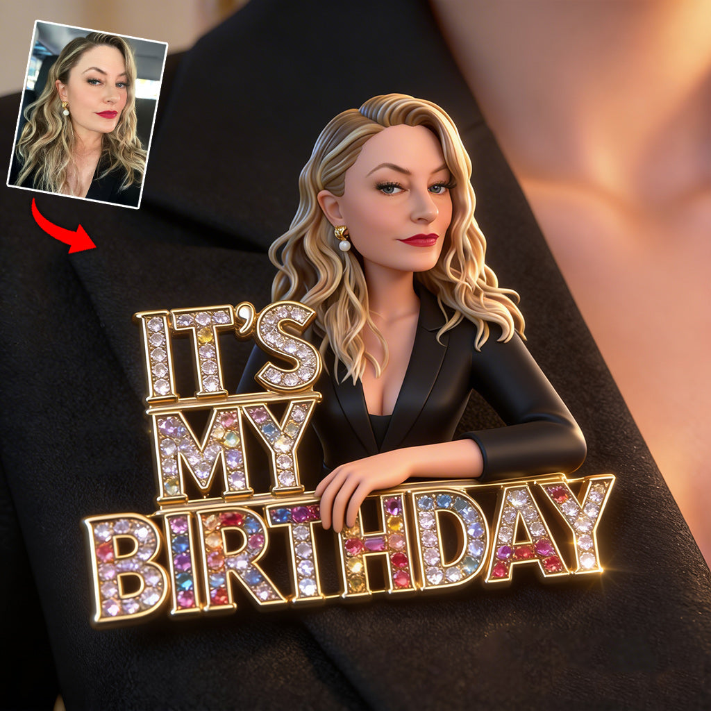 Custom Photo 21st Birthday Latina Woman Acrylic Enamel Pin Gift