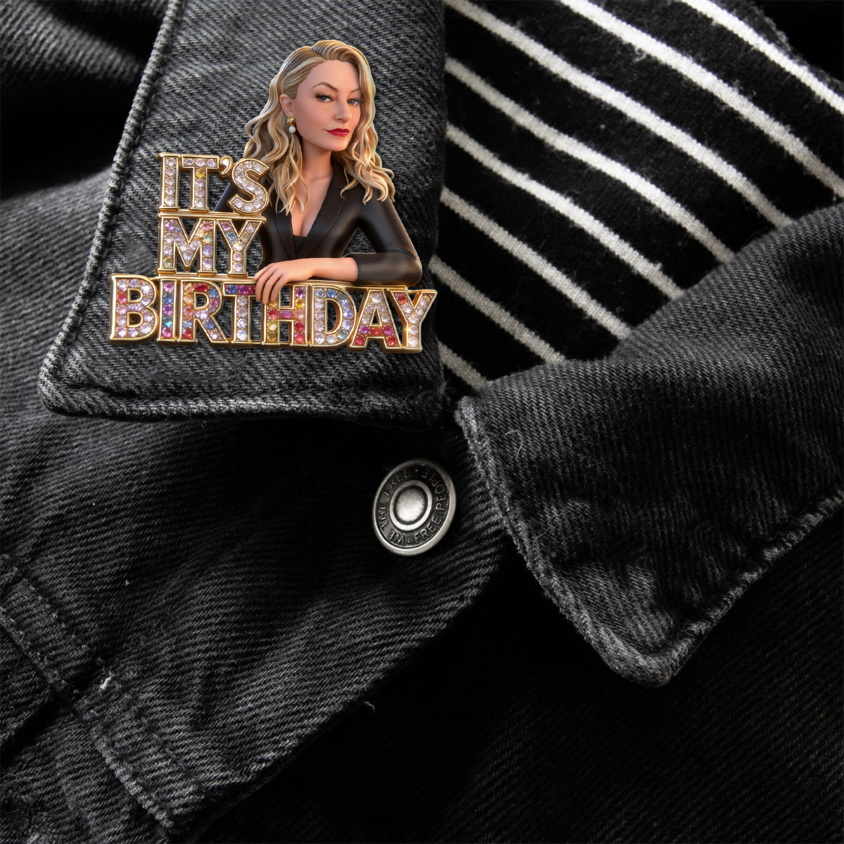 Custom Photo 70th Birthday Older Black Woman Acrylic Enamel Pin Grandma Gift