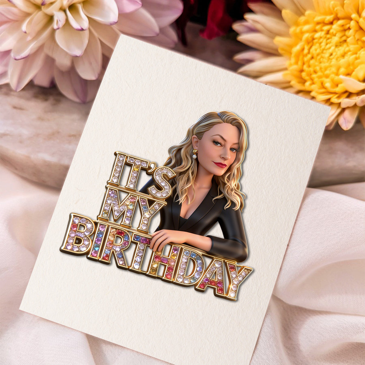 Custom Photo 50th Birthday Middle-Aged Latina Woman Acrylic Enamel Pin