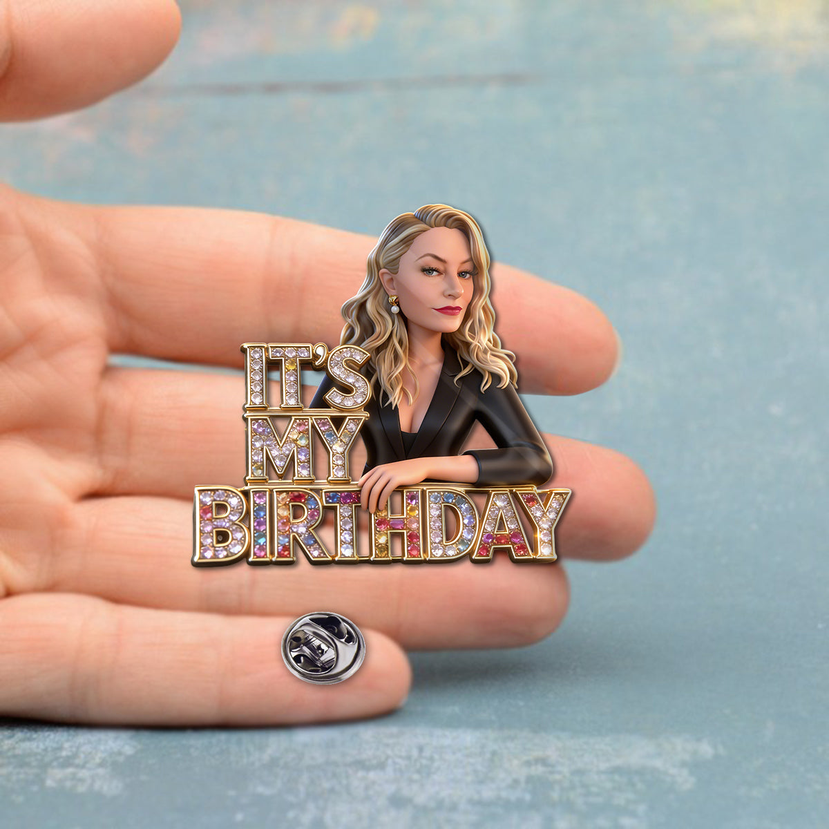 Custom Photo 70th Birthday Older Black Woman Acrylic Enamel Pin Grandma Gift