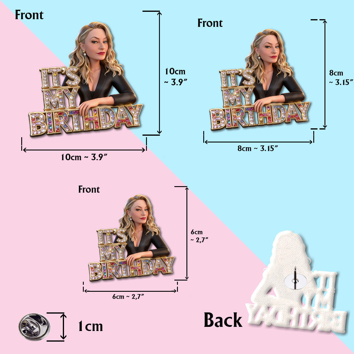 Custom Photo 50th Birthday Middle-Aged Woman Pin, Gift for Mom Grandma Wife