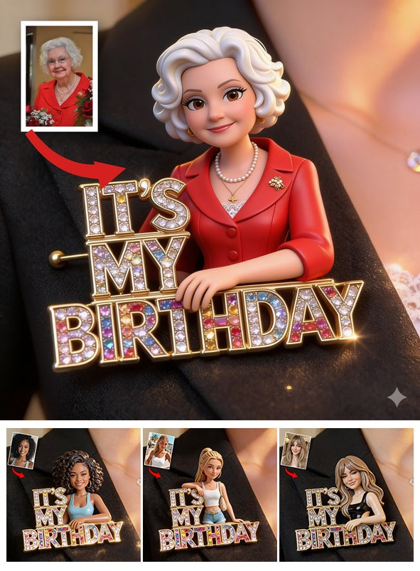 Custom Photo 70th Birthday Older Woman Pin, Grandma Mom Wife Gift