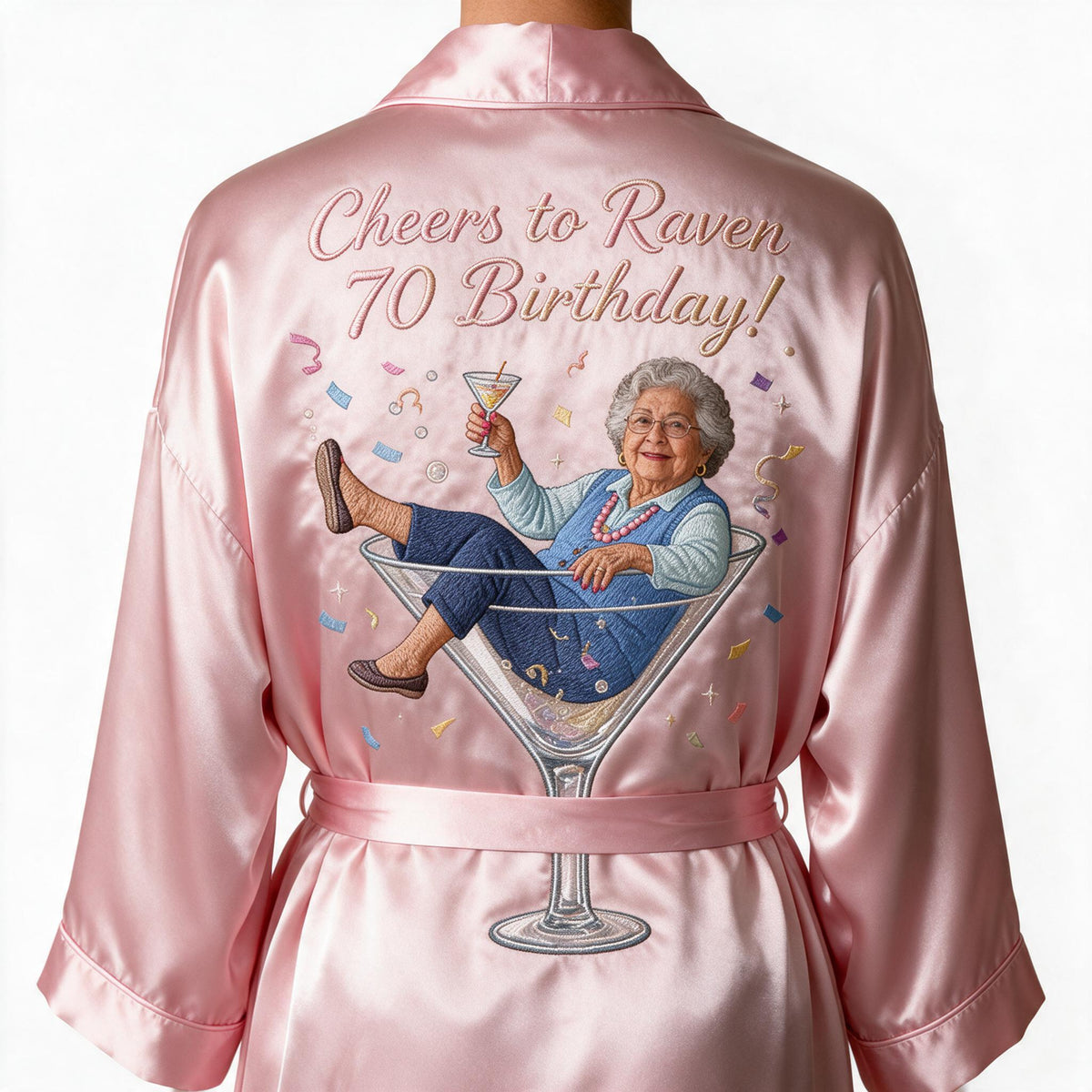 Personalized 70th Birthday Older Latina Woman Satin Robe Gift for Grandma Mom