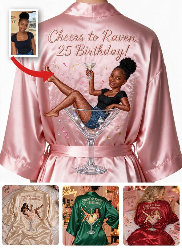Personalized 25th Birthday Black Woman Satin Robe Birthday Gift