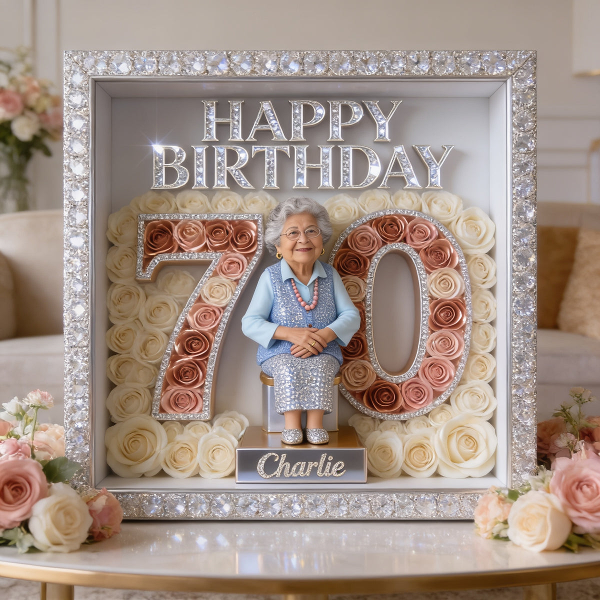 Personalized 70th Birthday Older Latina Woman Custom Shaped Acrylic Plaque