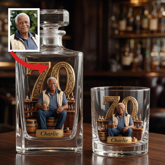 Coffret Décanteur de Whisky Personnalisé pour 70 ans - Cadeau Papa Grand-Père