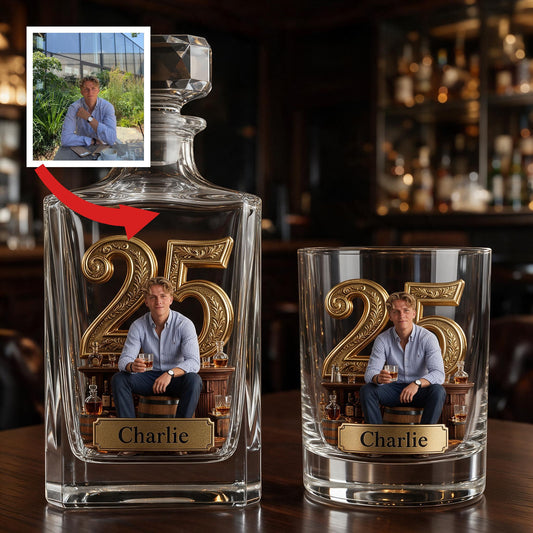 Coffret de Décanteur de Whisky Personnalisé pour 25ème Anniversaire