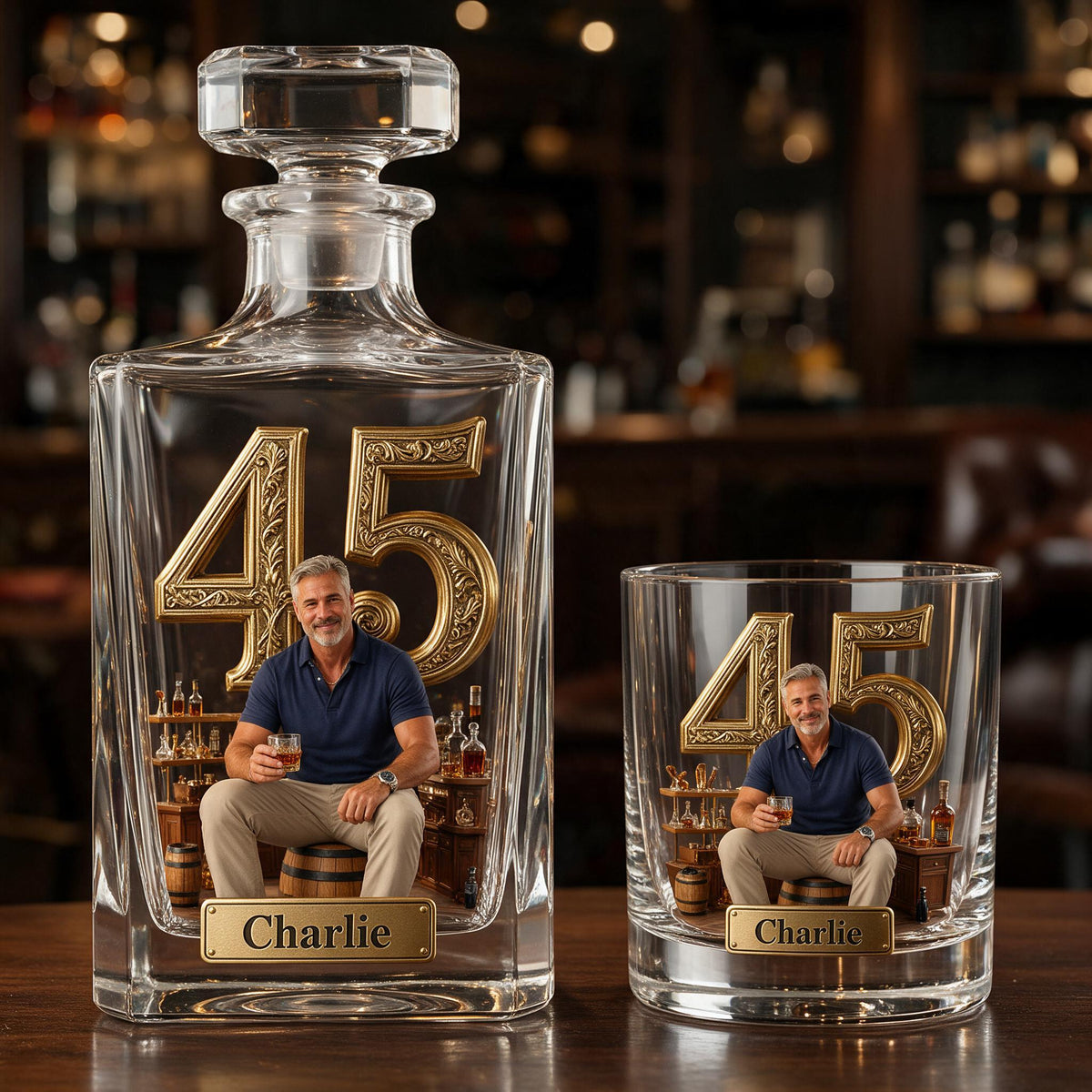 Personalized 45th Birthday Middle-Aged Man Whiskey Decanter Set Gift for Dad Husband