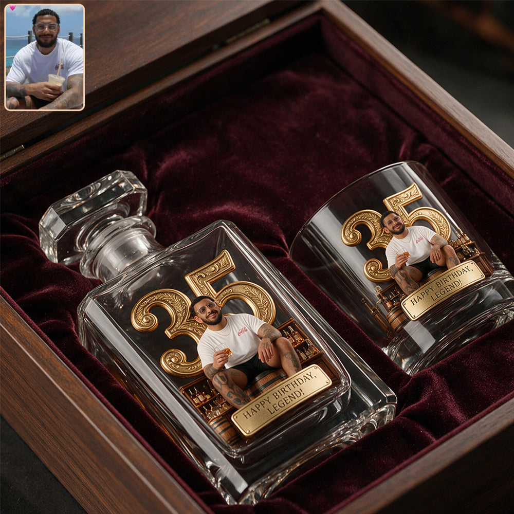 Personalized 45th Birthday Middle-Aged Man Whiskey Decanter Set Gift for Dad Husband