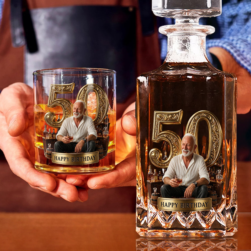 Personalized 45th Birthday Middle-Aged Man Whiskey Decanter Set Gift for Dad Husband