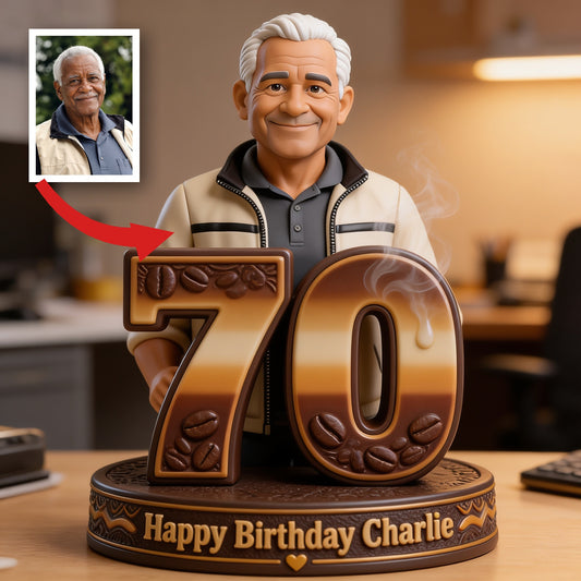 Cadeau personnalisé 70e anniversaire homme noir âgé figurine 3D pour papa grand-père