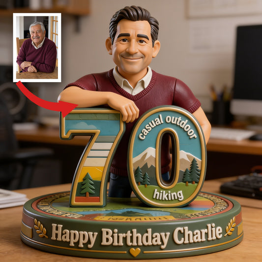 Figurine 3D Personnalisée pour le 70ème Anniversaire d'un Homme Latino Âgé, Cadeau pour Papa, Papi, Mari