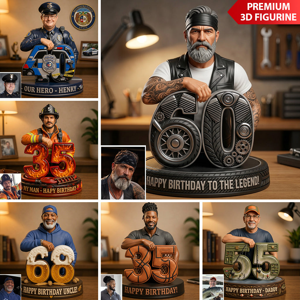 Personalized 45th Birthday Middle-Aged Latino Man 3D Figurine Gift for Dad Husband Grandpa