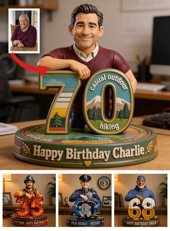 Personalized 70th Birthday Older Latino Man 3D Figurine, Gift for Dad Grandpa Husband