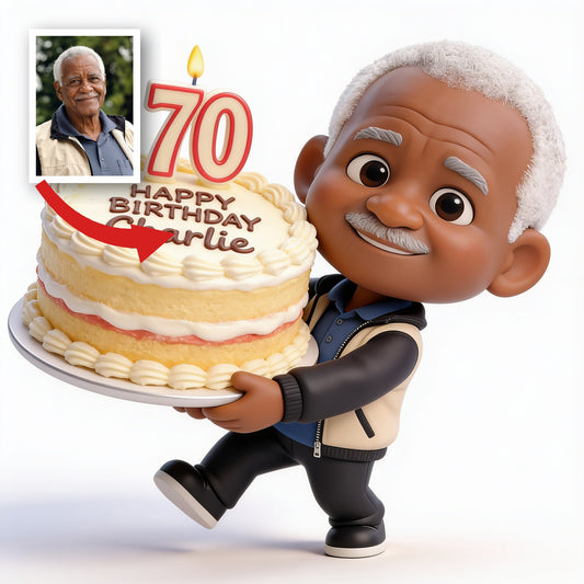 Cadeau personnalisé figurine 3D homme noir âgé pour 70e anniversaire