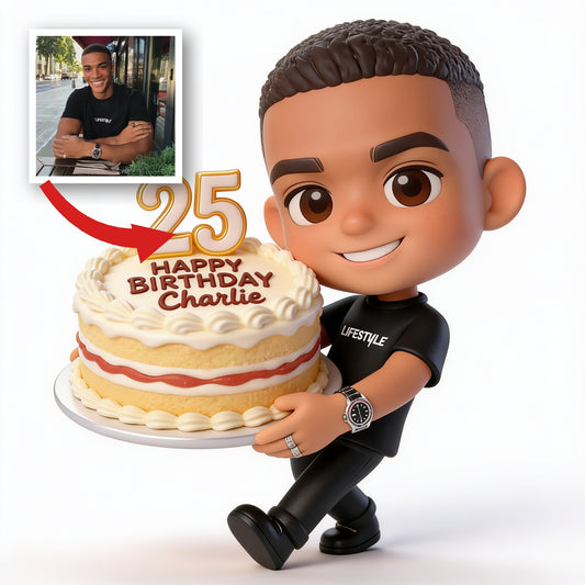 Figurine 3D Premium Personnalisée pour 25e Anniversaire - Homme Noir