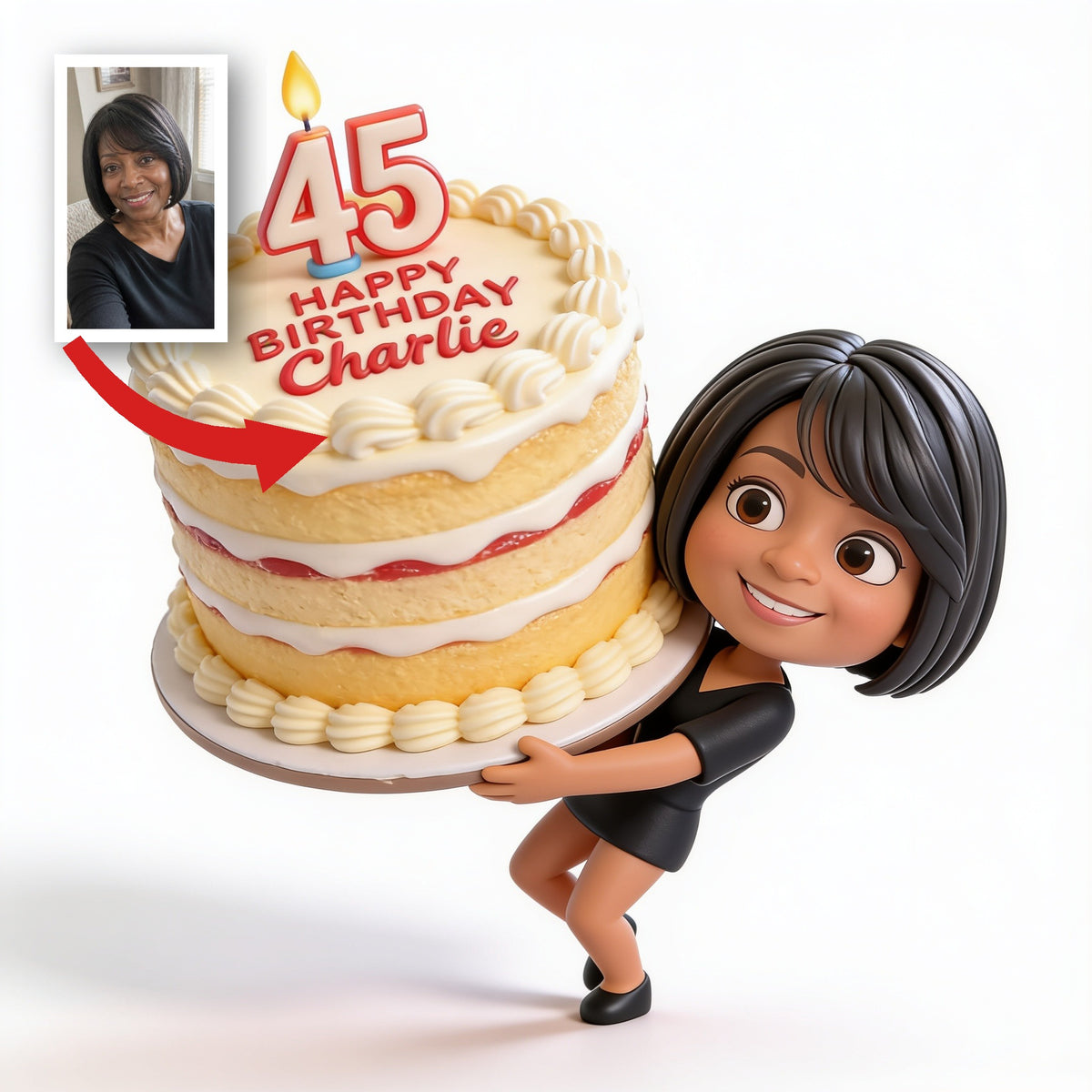 Personalized 45th Birthday Middle-Aged Black Woman 3D Figurine Keepsake Gift