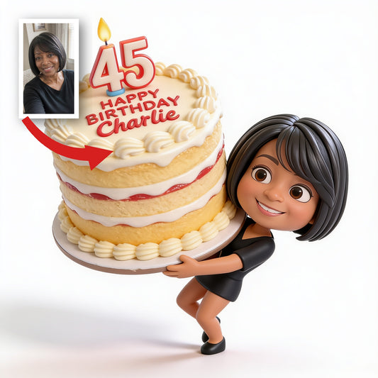 Figurine 3D personnalisée pour le 45e anniversaire d'une femme noire d'âge moyen
