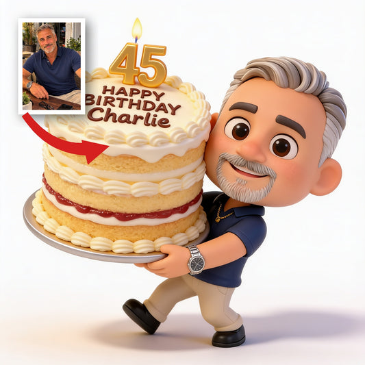 Cadeau personnalisé de figurine 3D pour l'anniversaire des 45 ans d'un homme
