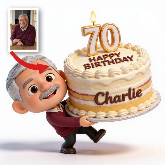 Cadeau personnalisé de figurine 3D pour l'anniversaire des 70 ans d'un homme latino
