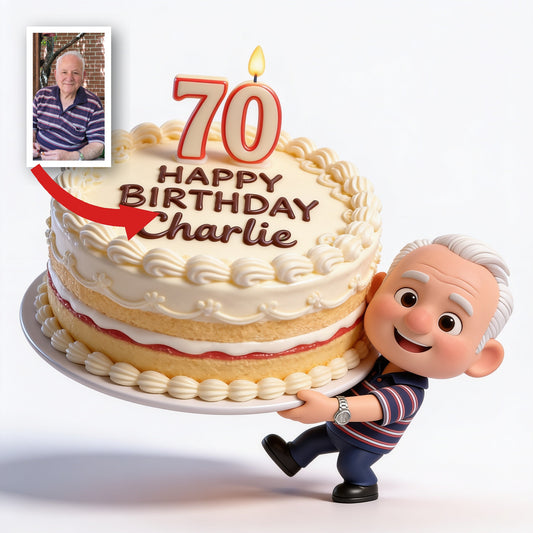 Cadeau personnalisé de figurine 3D pour l'anniversaire des 70 ans d'un homme