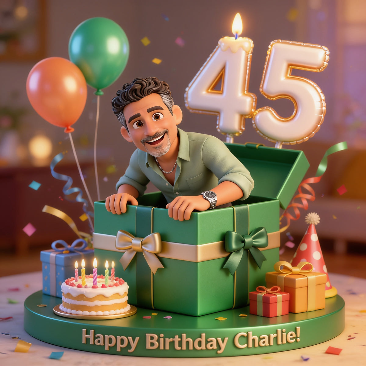 Personalized 45th Birthday Middle-Aged Latino Man Custom Shaped Acrylic Plaque
