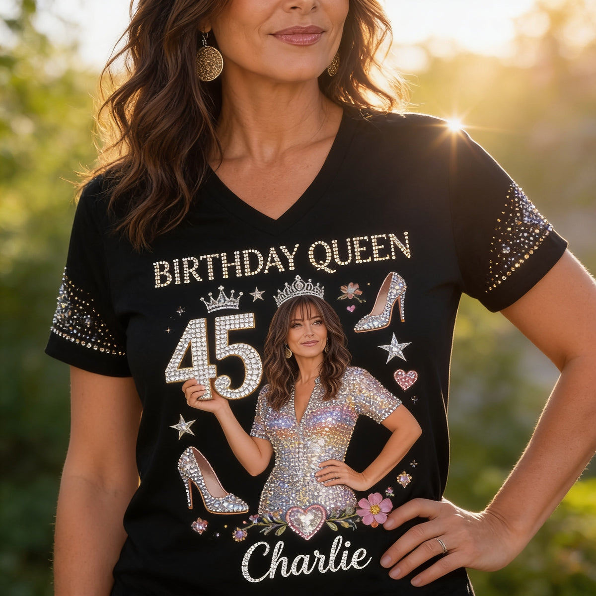 Personalized 45th Birthday Middle-Aged Latina Woman V-Neck T-Shirt