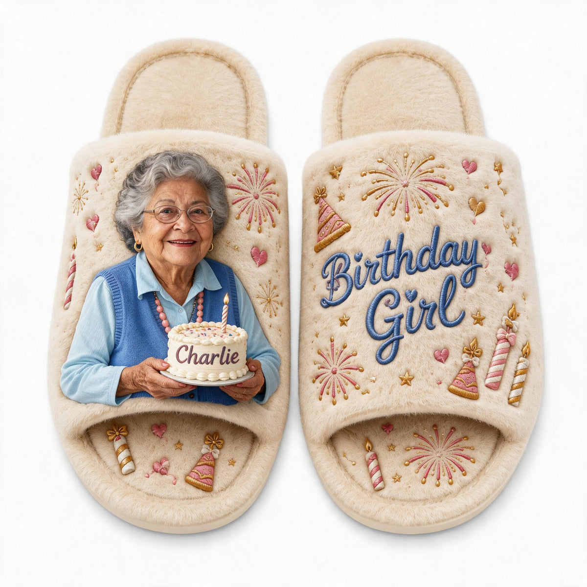 Personalized 70th Birthday Older Latina Woman Open-Toe Slippers Grandma Gift