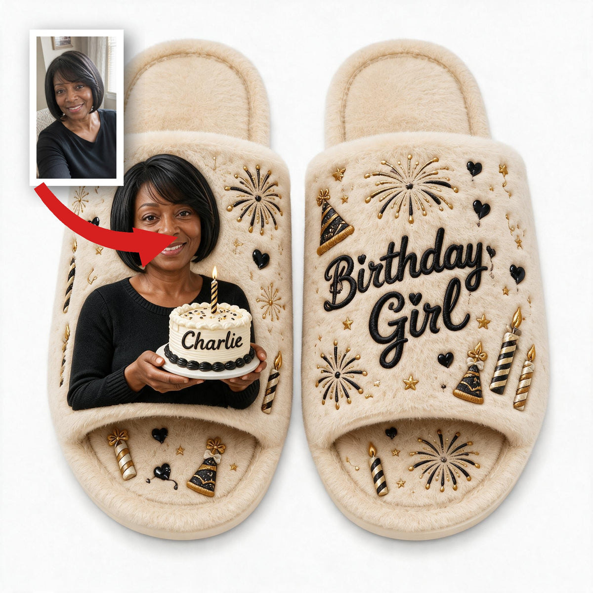 Personalized 50th Birthday Middle-Aged Black Woman Open-Toe Slippers Cozy Birthday Gift