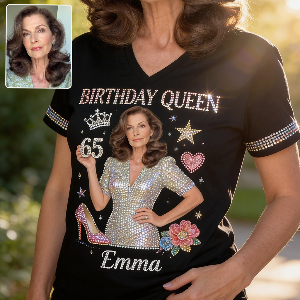 Personalized 45th Birthday Middle-Aged Black Woman V-Neck T-Shirt Gift