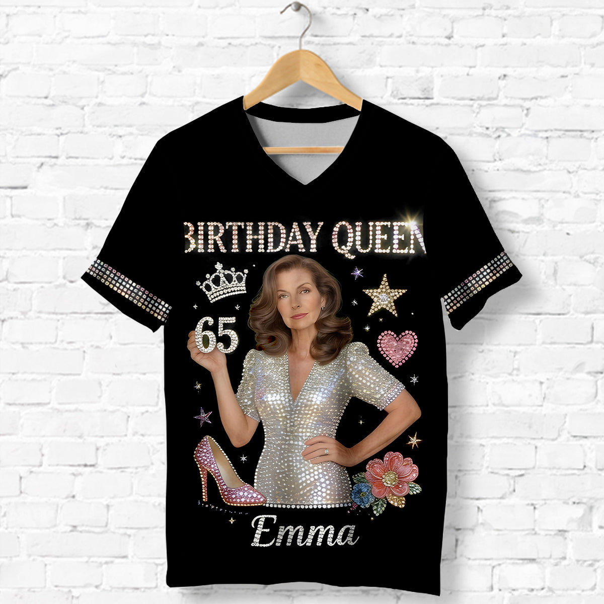 Personalized 45th Birthday Middle-Aged Woman V-Neck T-Shirt Birthday Queen Gift