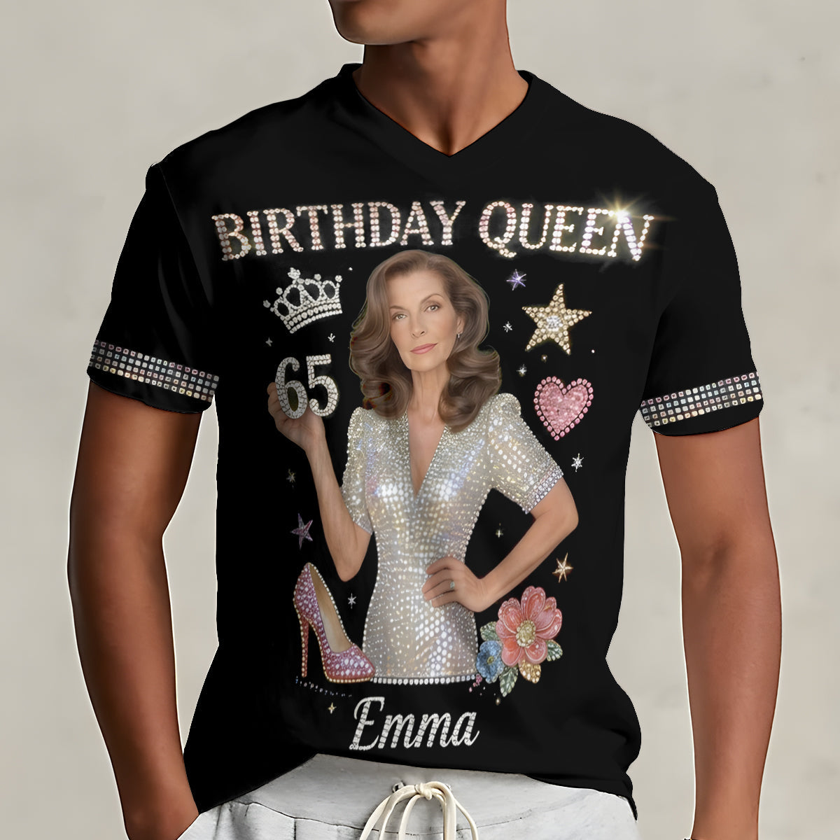 Personalized 70th Birthday Older Black Woman V-Neck T-Shirt Gift