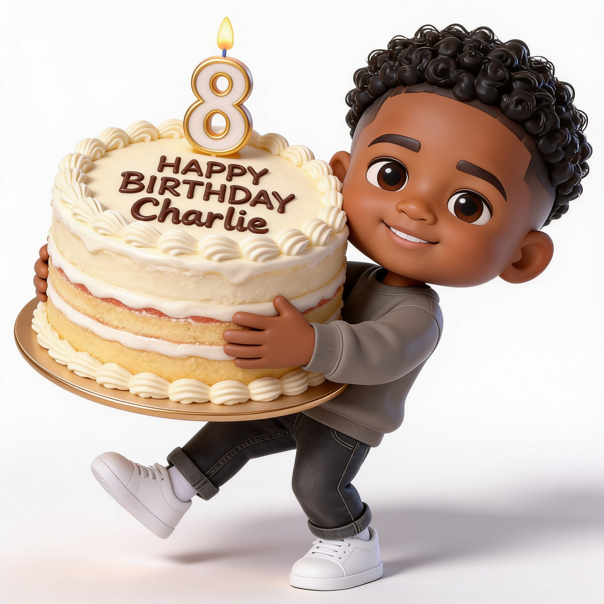 Personalized 8th Birthday Black Little Boy 3D Figurine Son Grandson Nephew Gift