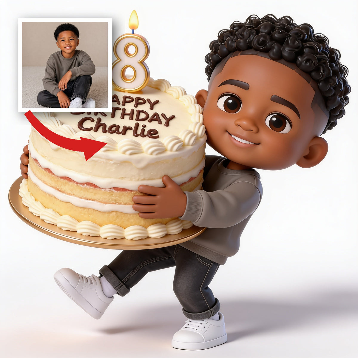 Personalized 8th Birthday Black Little Boy 3D Figurine Son Grandson Nephew Gift