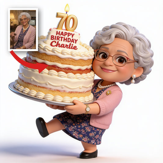 Figurine 3D Personnalisée Femme Noire Âgée pour 70e Anniversaire