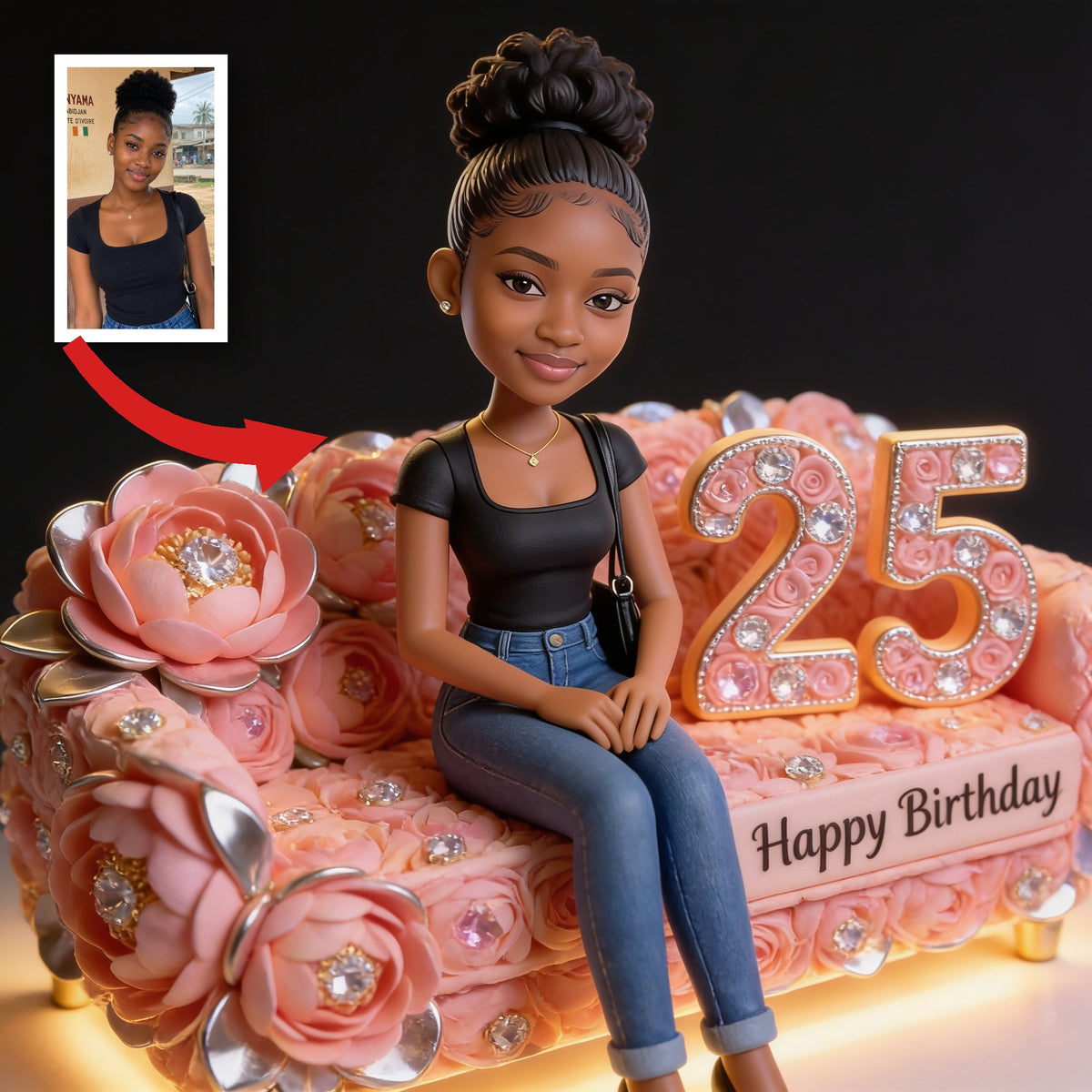 Personalized 25th Birthday Black Woman Custom Shaped Acrylic Plaque Gift for Her