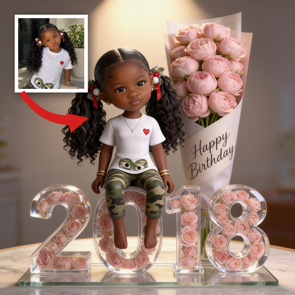 Personalized Birthday Black Little Girl Custom Shaped Acrylic Plaque, Daughter Granddaughter Niece Gift